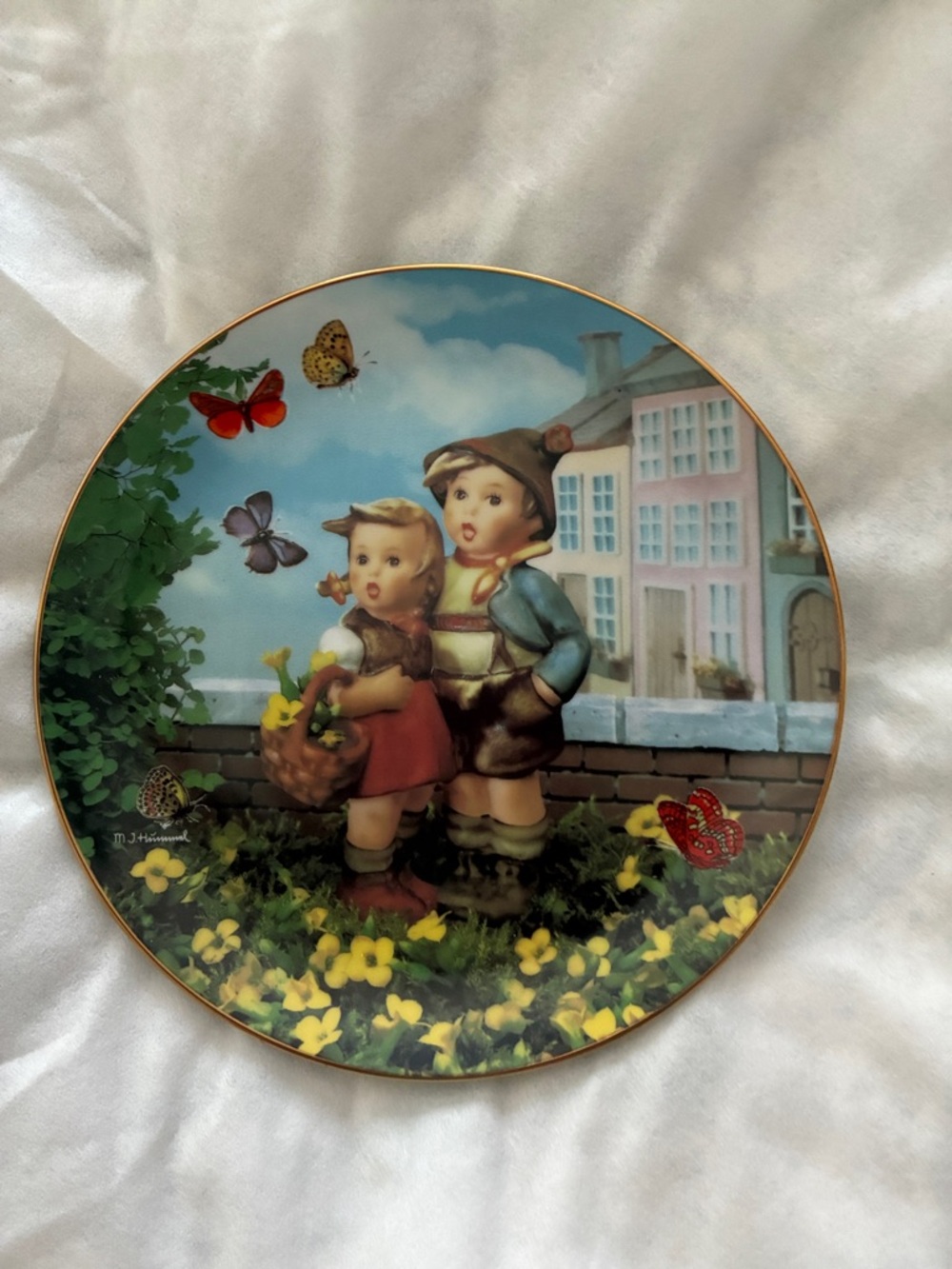 Vintage Hummel Style Decorative Collector Plate - Children & Butterflies